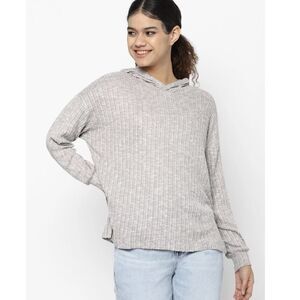 American Eagle Soft Ribbed Hoodie Sweatshirt Medium Gray